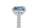 White gold Fancy Blue Asscher  Diamond Solitaire with Pave Band and Six-Prong Setting_76