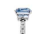 White gold Fancy Blue Asscher  Diamond Three-Stone Pave Band with Four-Prong Setting_21