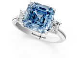 White gold Fancy Blue Asscher  Diamond Three-Stone Ring with Trapezoid Side Stones and Prong Setting_36