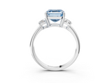 White gold Fancy Blue Asscher  Diamond Three-Stone Ring with Trapezoid Side Stones and Prong Setting_37