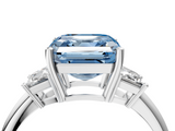 White gold Fancy Blue Asscher  Diamond Three-Stone Ring with Trapezoid Side Stones and Prong Setting_38