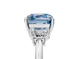 White gold Fancy Blue Asscher  Diamond Three-Stone Ring with Trapezoid Side Stones and Prong Setting_40