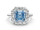 White gold Fancy Blue Asscher  Halo Cluster Diamond Engagement Ring with Prong Setting and Polished Band_20