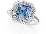 White gold Fancy Blue Asscher  Halo Cluster Diamond Engagement Ring with Prong Setting and Polished Band_21