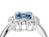 White gold Fancy Blue Asscher  Halo Cluster Diamond Engagement Ring with Prong Setting and Polished Band_24
