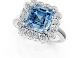 White gold Fancy Blue Asscher  Halo Cluster Diamond Engagement Ring with Solitaire Band and Prong Setting_47