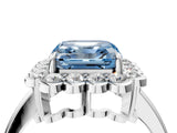 White gold Fancy Blue Asscher  Halo Cluster Diamond Engagement Ring with Solitaire Band and Prong Setting_50
