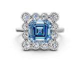 White gold Fancy Blue Asscher  Halo Diamond Cluster Engagement Ring with Milgrain Bezel Setting and Solitaire Band_39