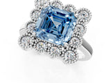 White gold Fancy Blue Asscher  Halo Diamond Cluster Engagement Ring with Milgrain Bezel Setting and Solitaire Band_40