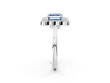 White gold Fancy Blue Asscher  Halo Diamond Cluster Engagement Ring with Milgrain Bezel Setting and Solitaire Band_41