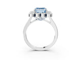 White gold Fancy Blue Asscher  Halo Diamond Cluster Engagement Ring with Milgrain Bezel Setting and Solitaire Band_42