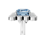 White gold Fancy Blue Asscher  Halo Diamond Cluster Engagement Ring with Milgrain Bezel Setting and Solitaire Band_44