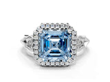 White gold Fancy Blue Asscher  Halo Diamond Engagement Ring with Filigree Band and Four-Prong Setting_93
