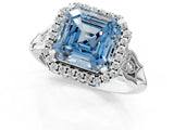 White gold Fancy Blue Asscher  Halo Diamond Engagement Ring with Filigree Band and Four-Prong Setting_94