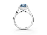 White gold Fancy Blue Asscher  Halo Diamond Engagement Ring with Filigree Band and Four-Prong Setting_96