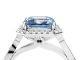 White gold Fancy Blue Asscher  Halo Diamond Engagement Ring with Filigree Band and Four-Prong Setting_97