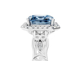 White gold Fancy Blue Asscher  Halo Diamond Engagement Ring with Filigree Band and Four-Prong Setting_98