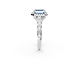 White gold Fancy Blue Asscher  Halo Diamond Engagement Ring with Intricate Filigree Band and Four-Prong Setting_2