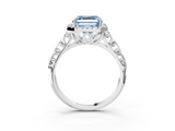 White gold Fancy Blue Asscher  Halo Diamond Engagement Ring with Intricate Filigree Band and Four-Prong Setting_3