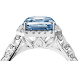 White gold Fancy Blue Asscher  Halo Diamond Engagement Ring with Intricate Filigree Band and Four-Prong Setting_4
