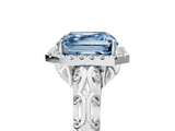 White gold Fancy Blue Asscher  Halo Diamond Engagement Ring with Intricate Filigree Band and Four-Prong Setting_5