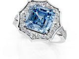 White gold Fancy Blue Asscher  Halo Diamond Engagement Ring with Milgrain Band and Four-Prong Setting_70