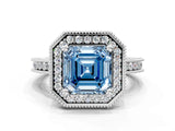 White gold Fancy Blue Asscher  Halo Diamond Engagement Ring with Milgrain Pave Band and Four-Prong Setting_50