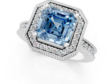 White gold Fancy Blue Asscher  Halo Diamond Engagement Ring with Milgrain Pave Band and Four-Prong Setting_52