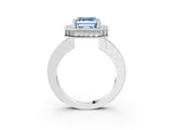 White gold Fancy Blue Asscher  Halo Diamond Engagement Ring with Milgrain Pave Band and Four-Prong Setting_53