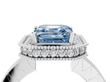 White gold Fancy Blue Asscher  Halo Diamond Engagement Ring with Milgrain Pave Band and Four-Prong Setting_54