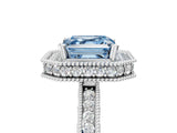 White gold Fancy Blue Asscher  Halo Diamond Engagement Ring with Milgrain Pave Band and Four-Prong Setting_56