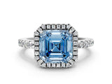 White gold Fancy Blue Asscher  Halo Diamond Engagement Ring with Pavé Band and Four-Prong Setting_39