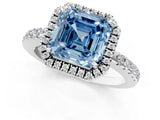 White gold Fancy Blue Asscher  Halo Diamond Engagement Ring with Pavé Band and Four-Prong Setting_40