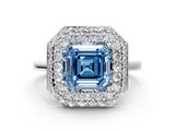 White gold Fancy Blue Asscher  Halo Diamond Engagement Ring with Solitaire Band and Four-Prong Setting_17