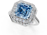 White gold Fancy Blue Asscher  Halo Diamond Engagement Ring with Solitaire Band and Four-Prong Setting_18