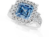 White gold Fancy Blue Asscher  Halo Diamond Engagement Ring with Split Shank and Four-Prong Setting_36