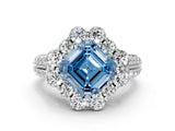 White gold Fancy Blue Asscher  Halo Diamond Engagement Ring with Split Shank and Prong Setting_46