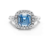 White gold Fancy Blue Asscher  Halo Diamond Engagement Ring with Vintage-Inspired Band and Four-Prong Setting_3
