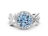 White gold Fancy Blue Asscher  Halo Diamond Floral Band with Four-Prong Setting_59