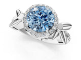 White gold Fancy Blue Asscher  Halo Diamond Floral Band with Four-Prong Setting_60