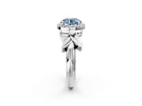 White gold Fancy Blue Asscher  Halo Diamond Floral Band with Four-Prong Setting_61