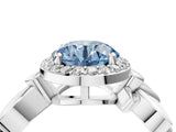 White gold Fancy Blue Asscher  Halo Diamond Floral Band with Four-Prong Setting_63