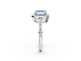 White gold Fancy Blue Asscher  Halo Diamond Pavé Band Ring with Prong Setting_2