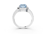 White gold Fancy Blue Asscher  Halo Diamond Pavé Band Ring with Prong Setting_3