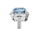White gold Fancy Blue Asscher  Halo Diamond Pavé Band Ring with Prong Setting_5