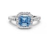 White gold Fancy Blue Asscher  Halo Diamond Pavé Solitaire Ring_69