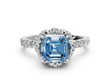 White gold Fancy Blue Asscher  Halo Diamond Pave Band Ring with Four-Prong Setting_15