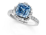 White gold Fancy Blue Asscher  Halo Diamond Pave Band Ring with Four-Prong Setting_16