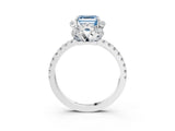 White gold Fancy Blue Asscher  Halo Diamond Pave Band Ring with Four-Prong Setting_18