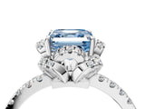 White gold Fancy Blue Asscher  Halo Diamond Pave Band Ring with Four-Prong Setting_19